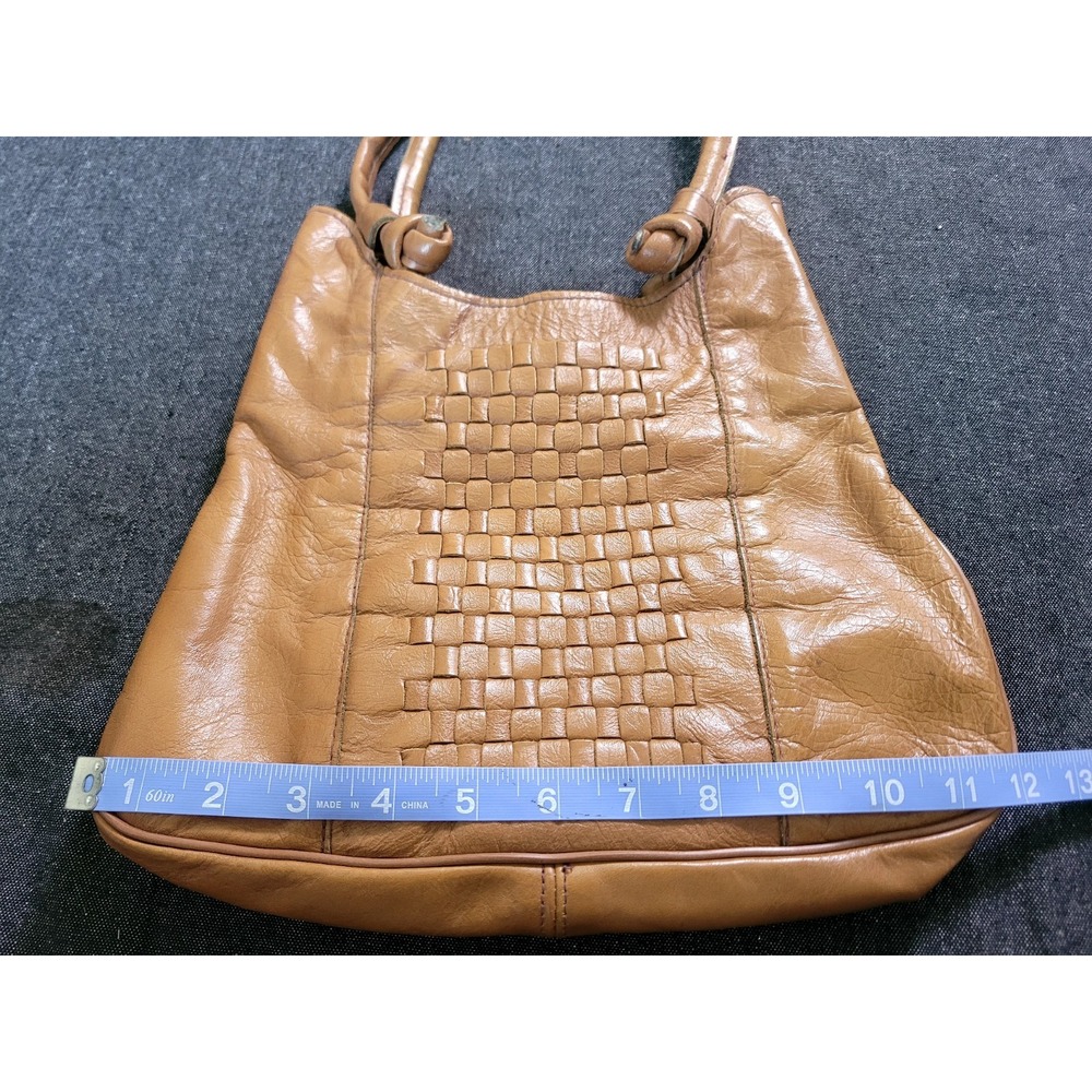 Vintage 60s 70s Brown Leather Woven Shoulder Bag Purse Brown Fall Don Quixote - Picture 14 of 16